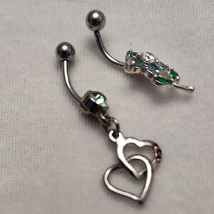 Elegant Silver and Green Heart Dangle Earrings